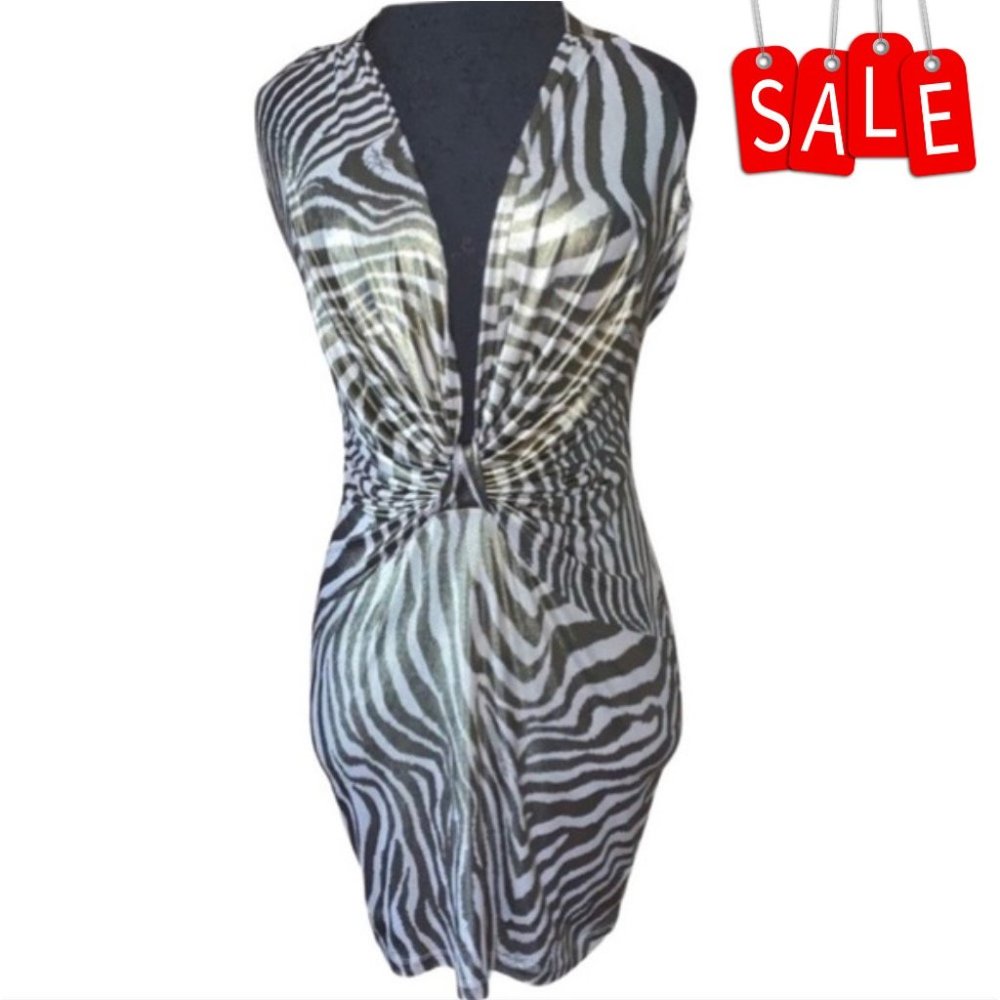 😎 BABY PHAT Gold Zebra Striped Mini Dress (M)
